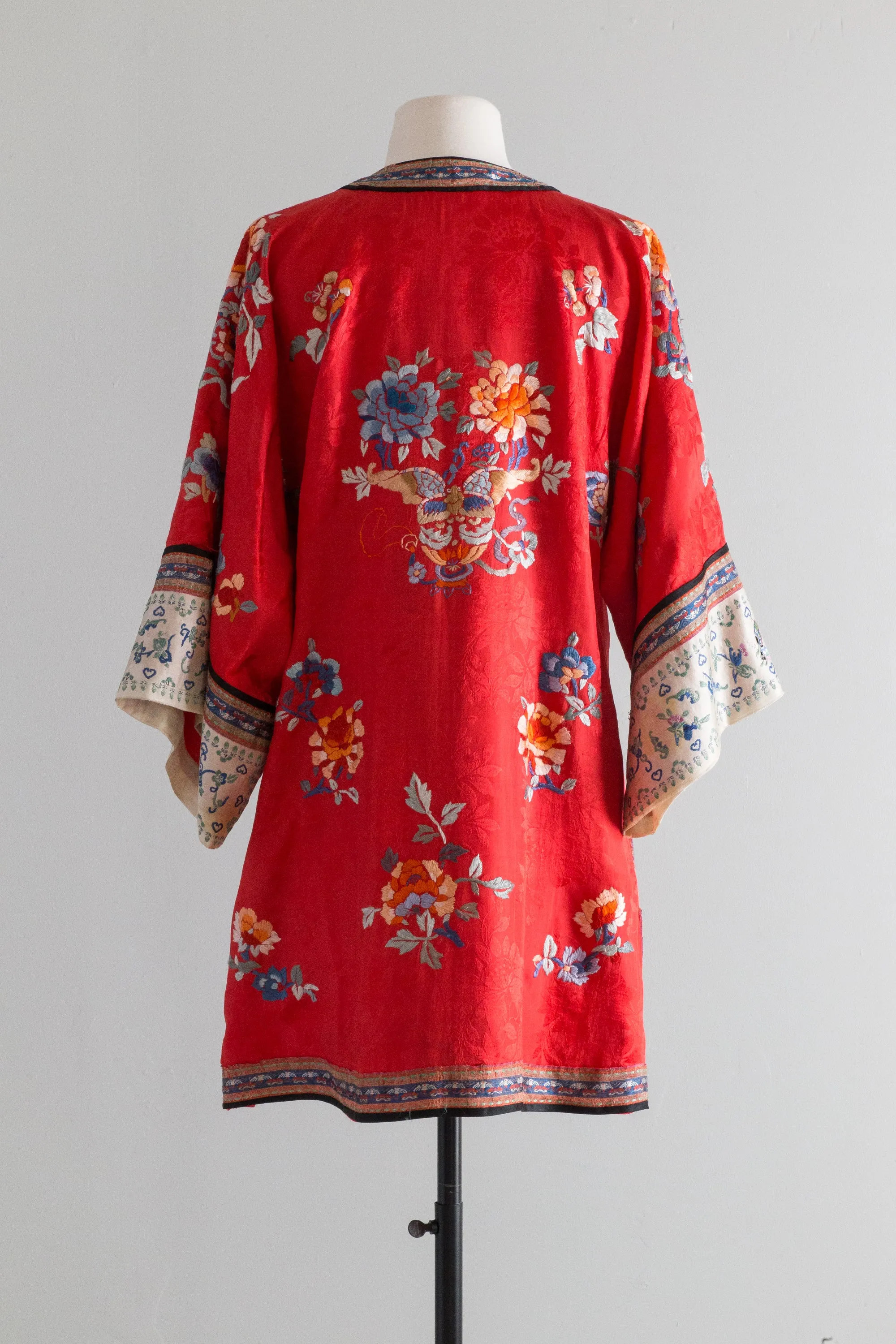 1930's Red Silk Chinese Embroidered Robe / SM