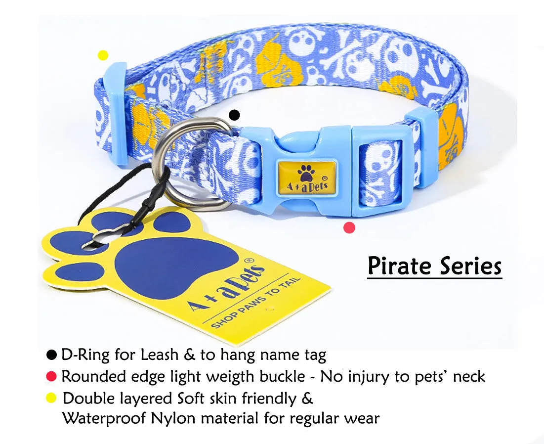 A A Pets' Pirate Design Collar For Dogs and Cats - Blue