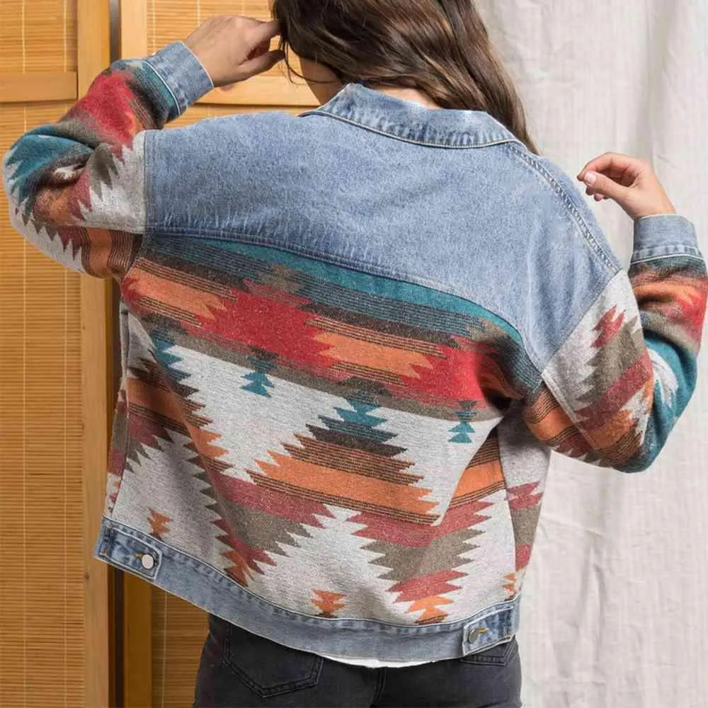 Artsy Button Down Printed Denim Shacket
