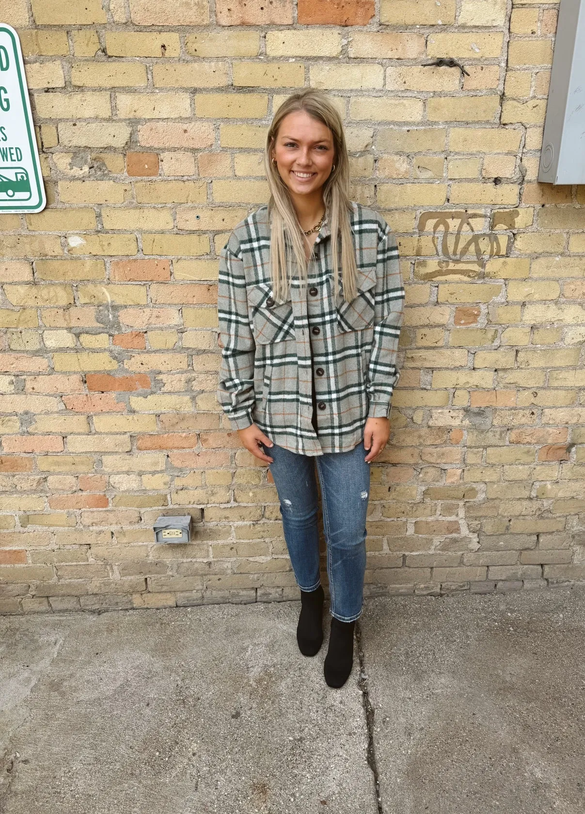 Be Casual Green and Cream Plaid Shacket