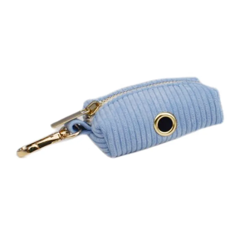 Blue Corduroy Dog Collar And Leash With Custom Engraved Nameplate