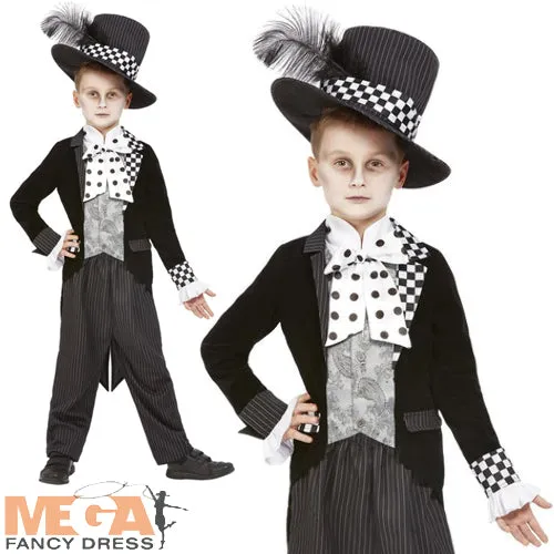 Boys Halloween Wonderland Dark Mad Hatter Fancy Dress Costume