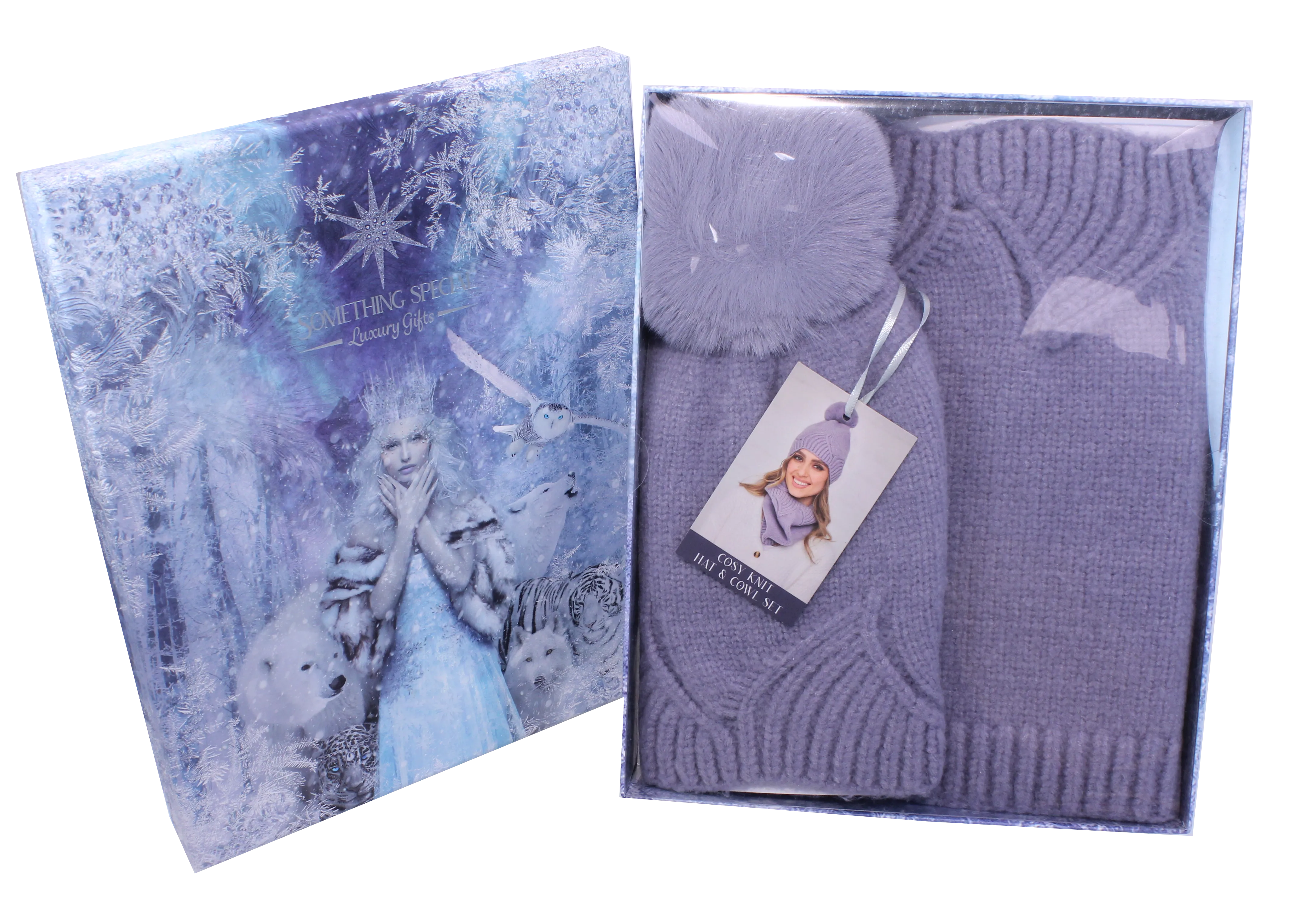 Brandwell Cosy Knit Hat & Cowl Set - Lavender