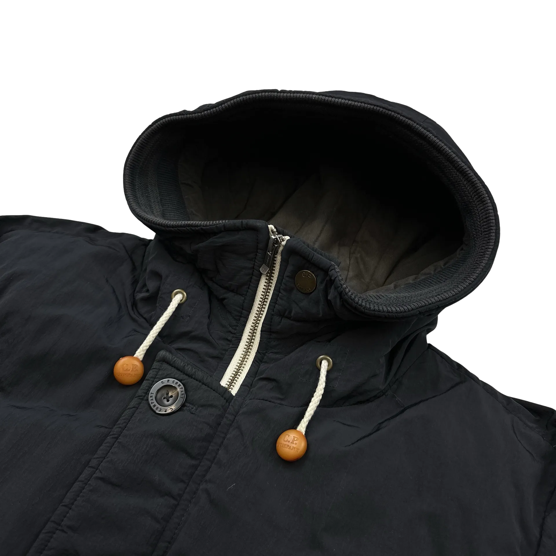 CP Company 2000s Black Down Filled Nylon Shell Parka Jacket - Medium