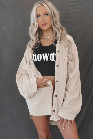 DEAL Right Here Right Now Taupe Ribbed Shacket Top