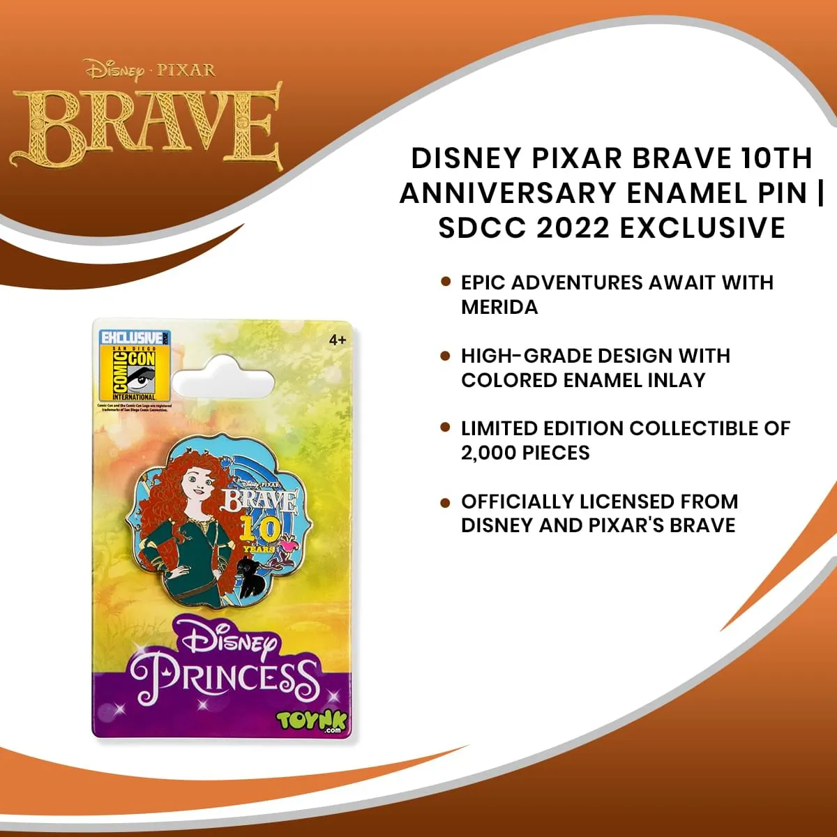 Disney Pixar Brave 10th Anniversary Enamel Pin | SDCC 2022 Exclusive