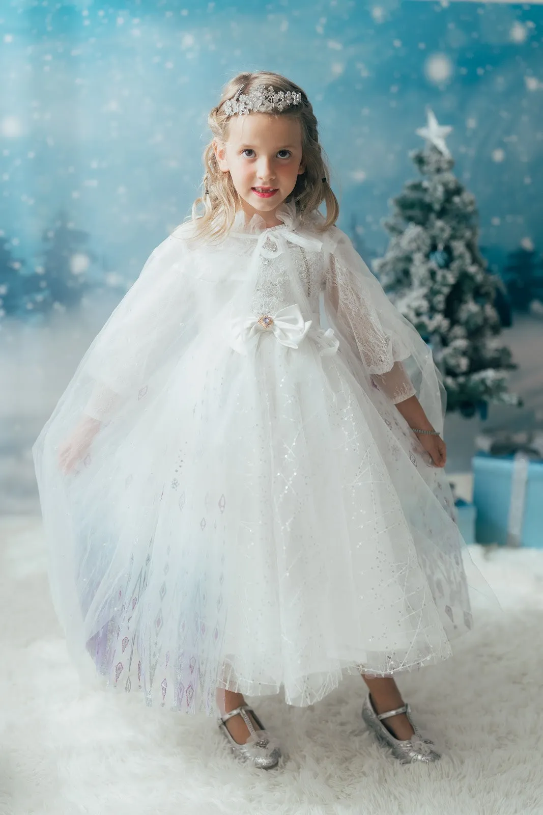 Elsa Ombre Ice Queen Gown with Pearl-embellished Cape
