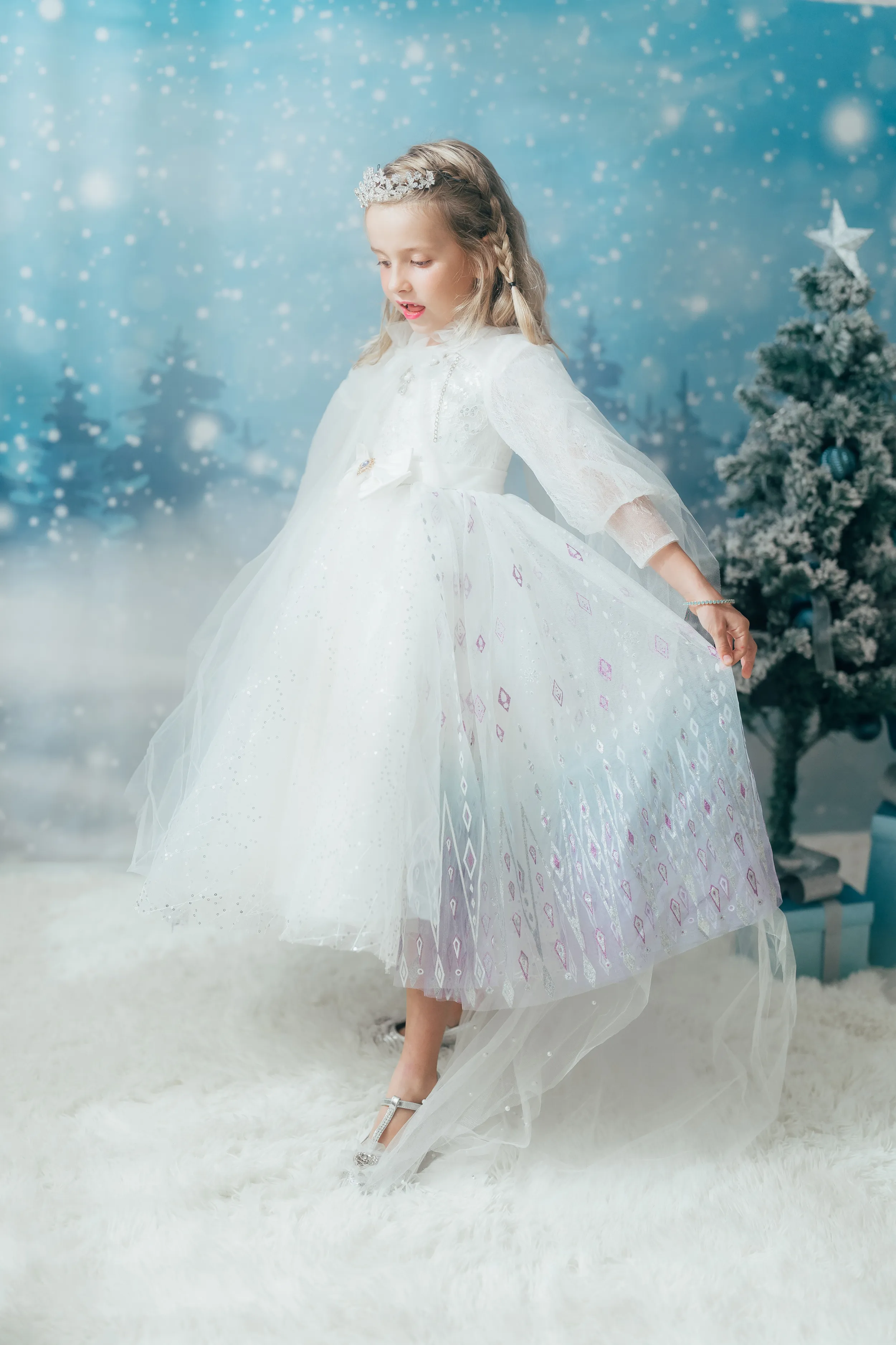 Elsa Ombre Ice Queen Gown with Pearl-embellished Cape