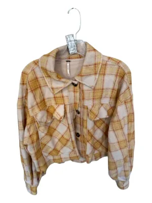 Free People Size XS Orange & Red Cotton Blend Buttons Plaid Shacket Jacket