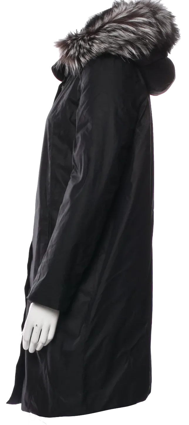 Helmut Lang. NY. Long Black Park with Fur Trim on Hood