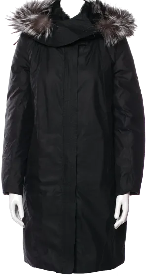Helmut Lang. NY. Long Black Park with Fur Trim on Hood