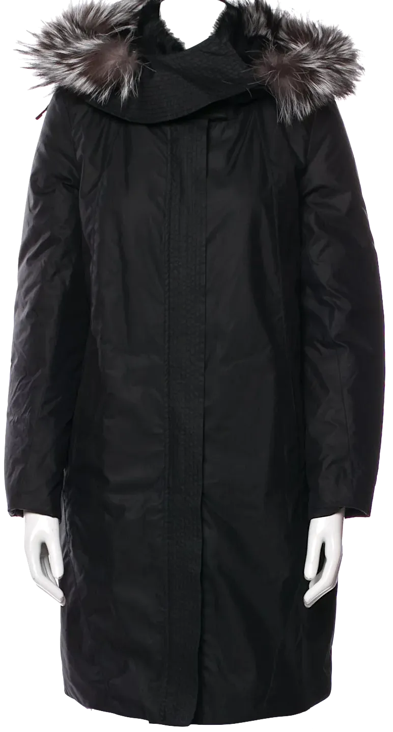 Helmut Lang. NY. Long Black Park with Fur Trim on Hood