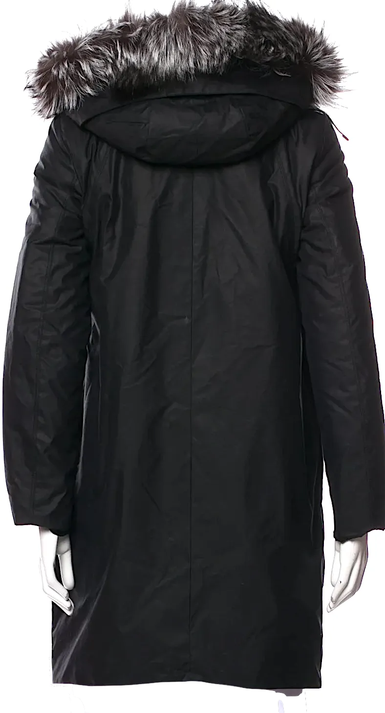 Helmut Lang. NY. Long Black Park with Fur Trim on Hood