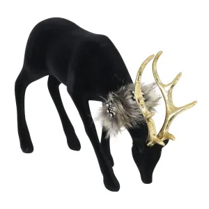 Holiday Black Velvet Grazing Reindeer Statue, 11.5 Inches