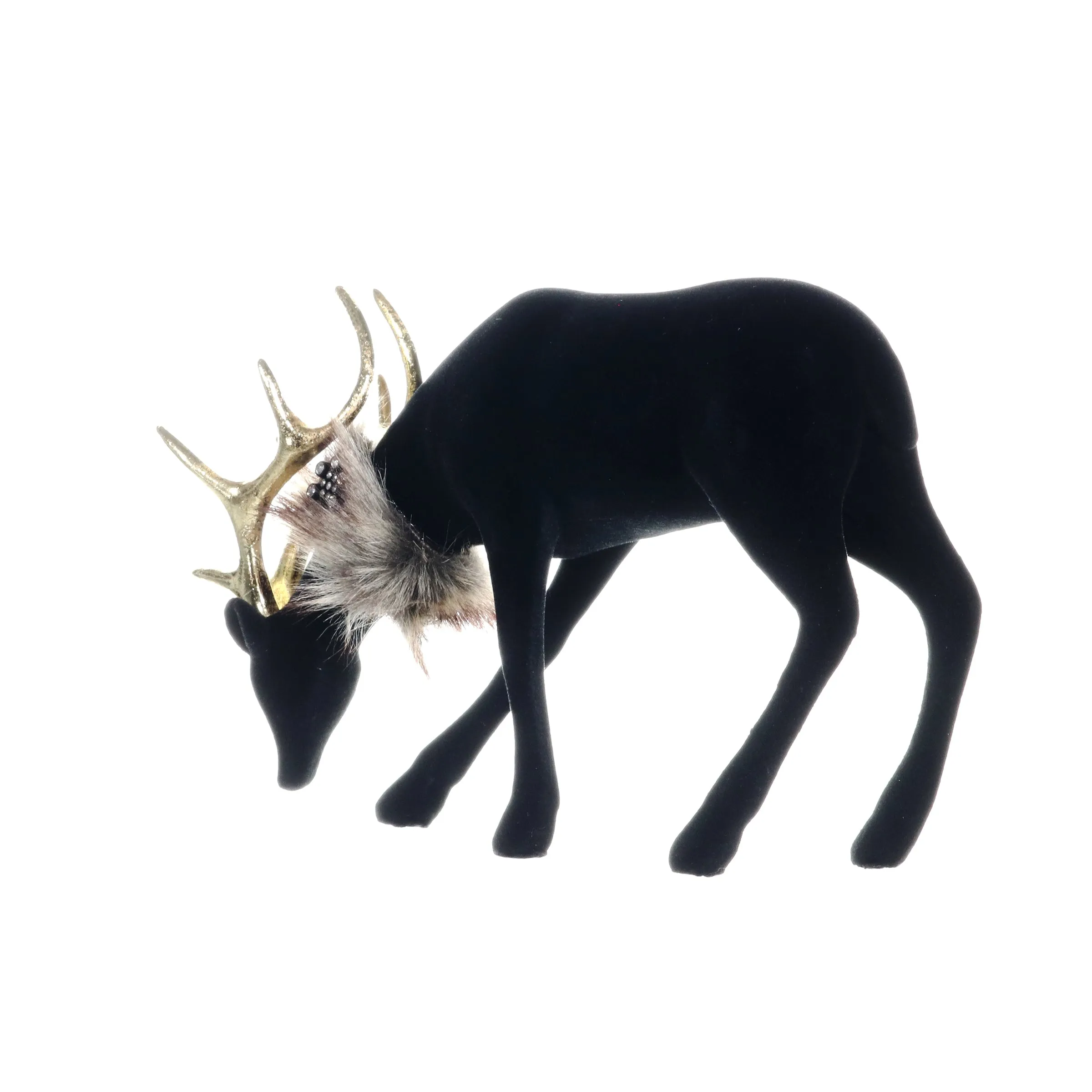 Holiday Black Velvet Grazing Reindeer Statue, 11.5 Inches
