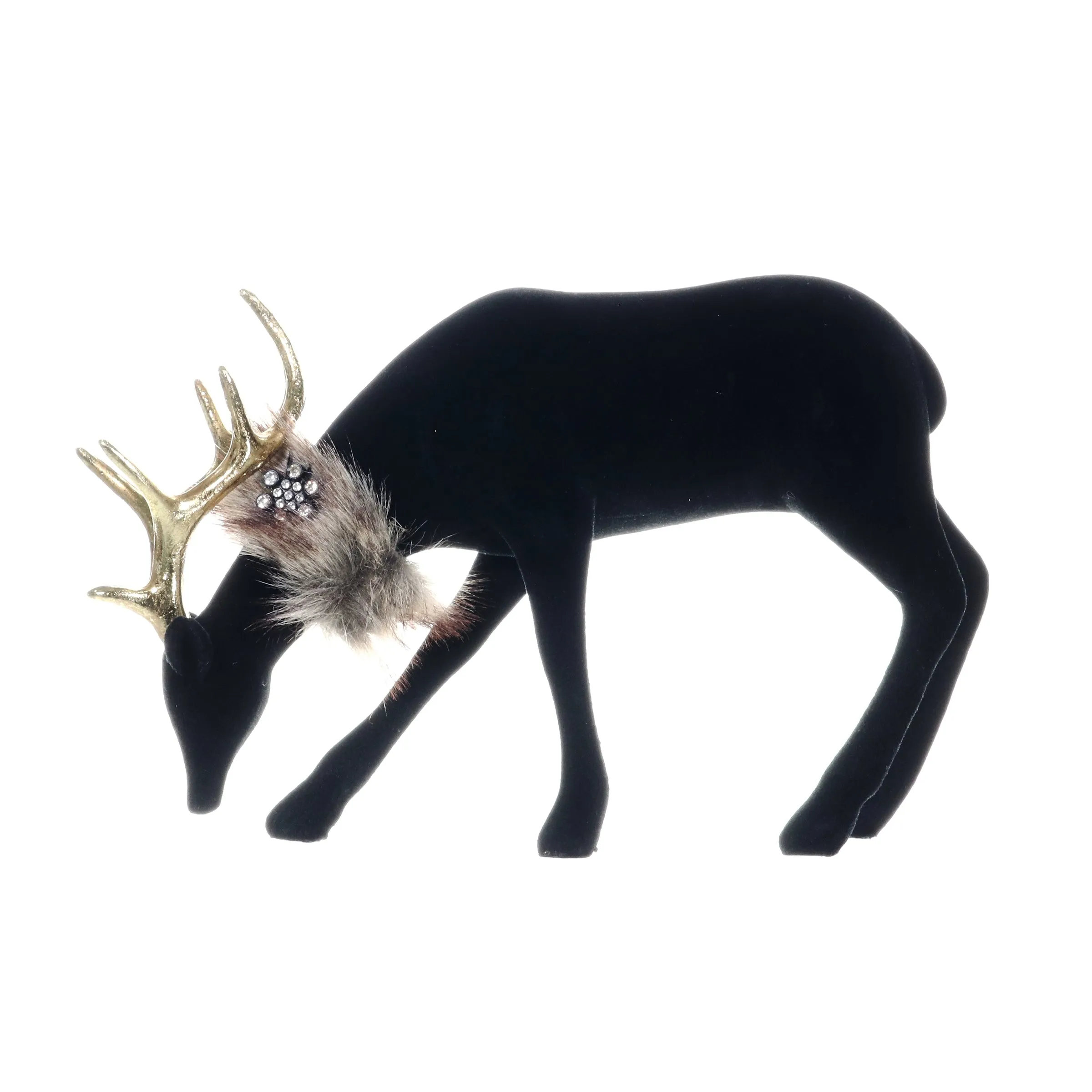 Holiday Black Velvet Grazing Reindeer Statue, 11.5 Inches