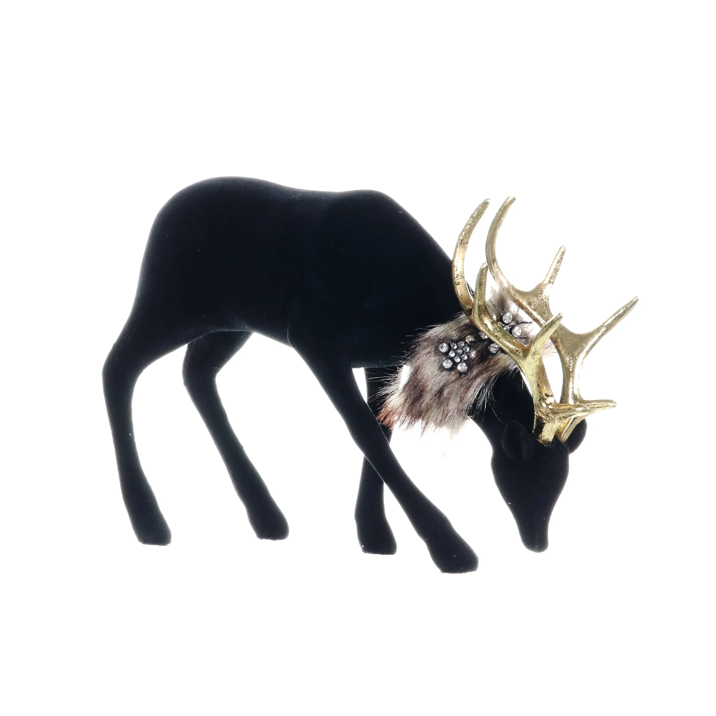 Holiday Black Velvet Grazing Reindeer Statue, 11.5 Inches