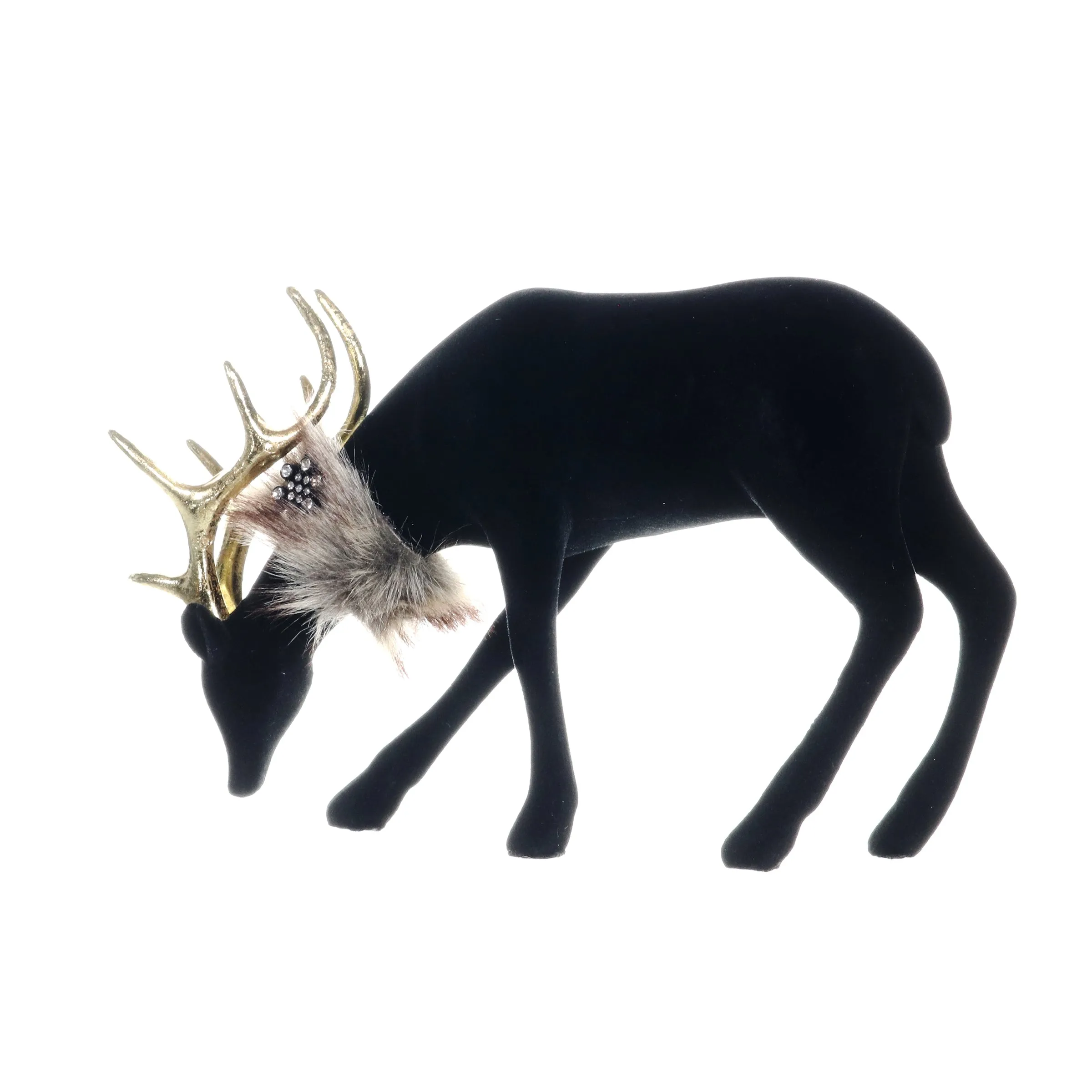 Holiday Black Velvet Grazing Reindeer Statue, 11.5 Inches