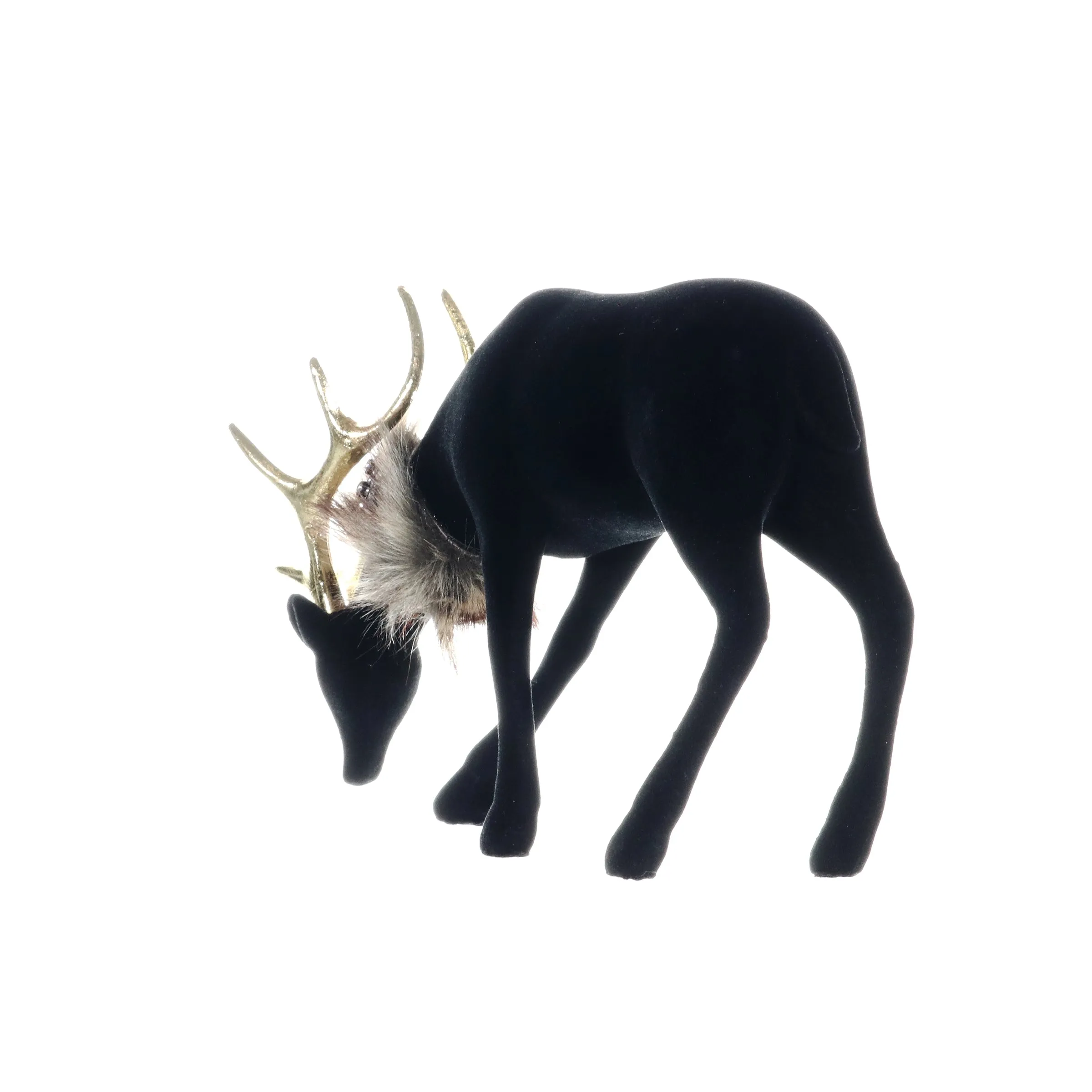 Holiday Black Velvet Grazing Reindeer Statue, 11.5 Inches
