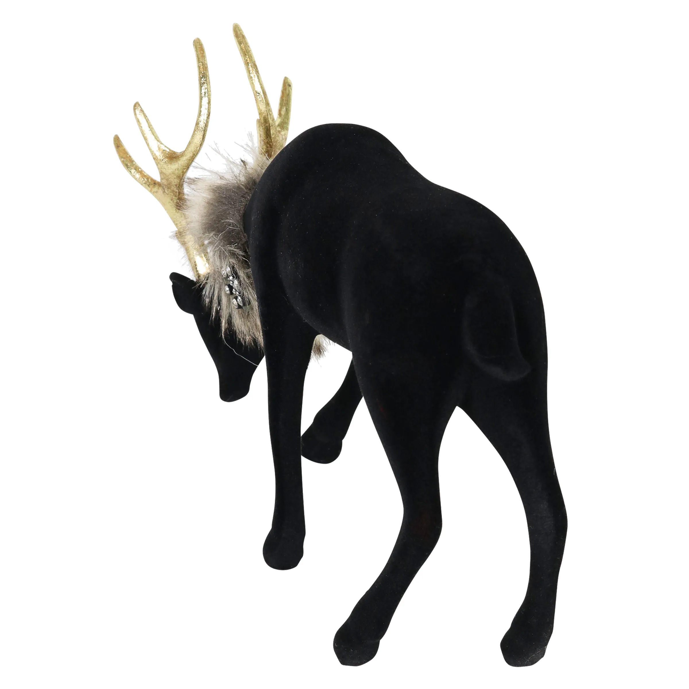 Holiday Black Velvet Grazing Reindeer Statue, 11.5 Inches