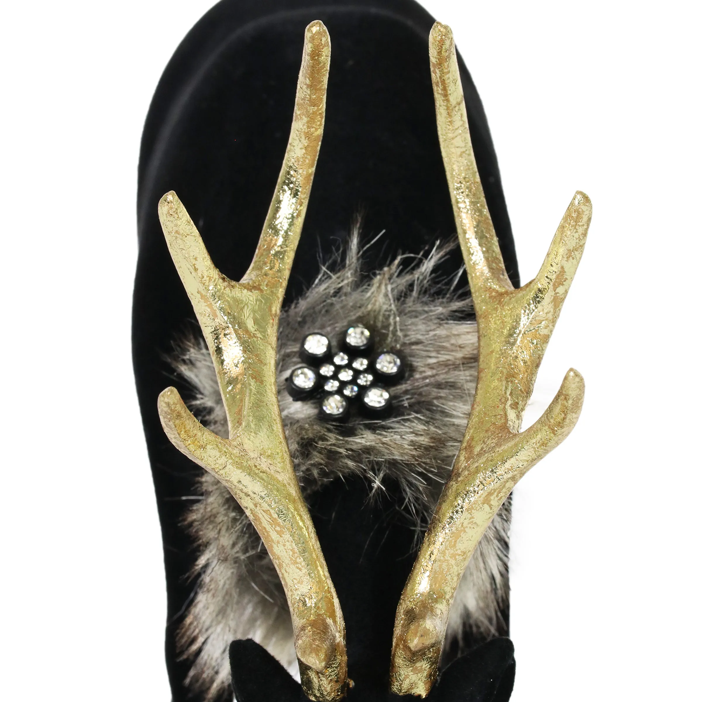 Holiday Black Velvet Grazing Reindeer Statue, 11.5 Inches
