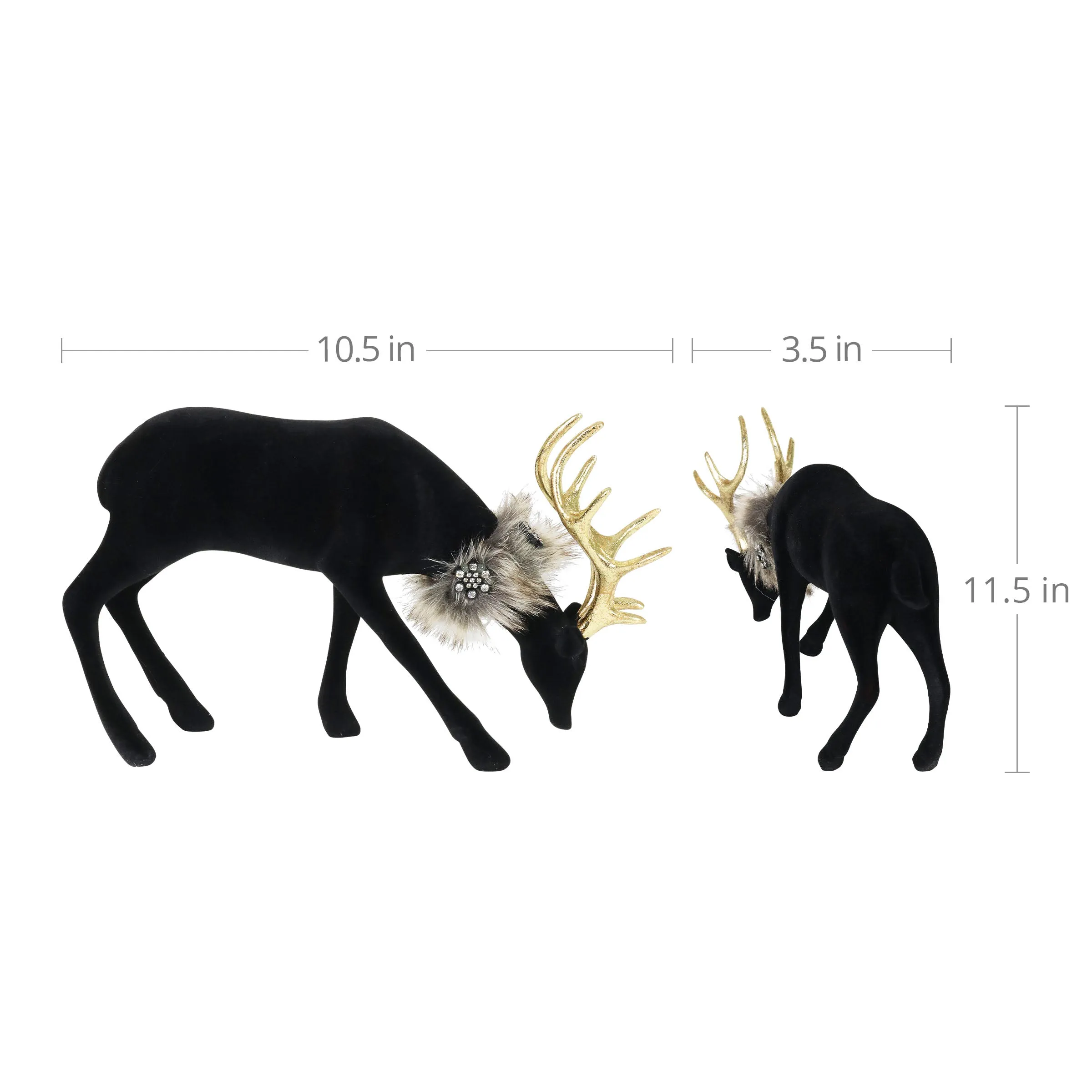 Holiday Black Velvet Grazing Reindeer Statue, 11.5 Inches