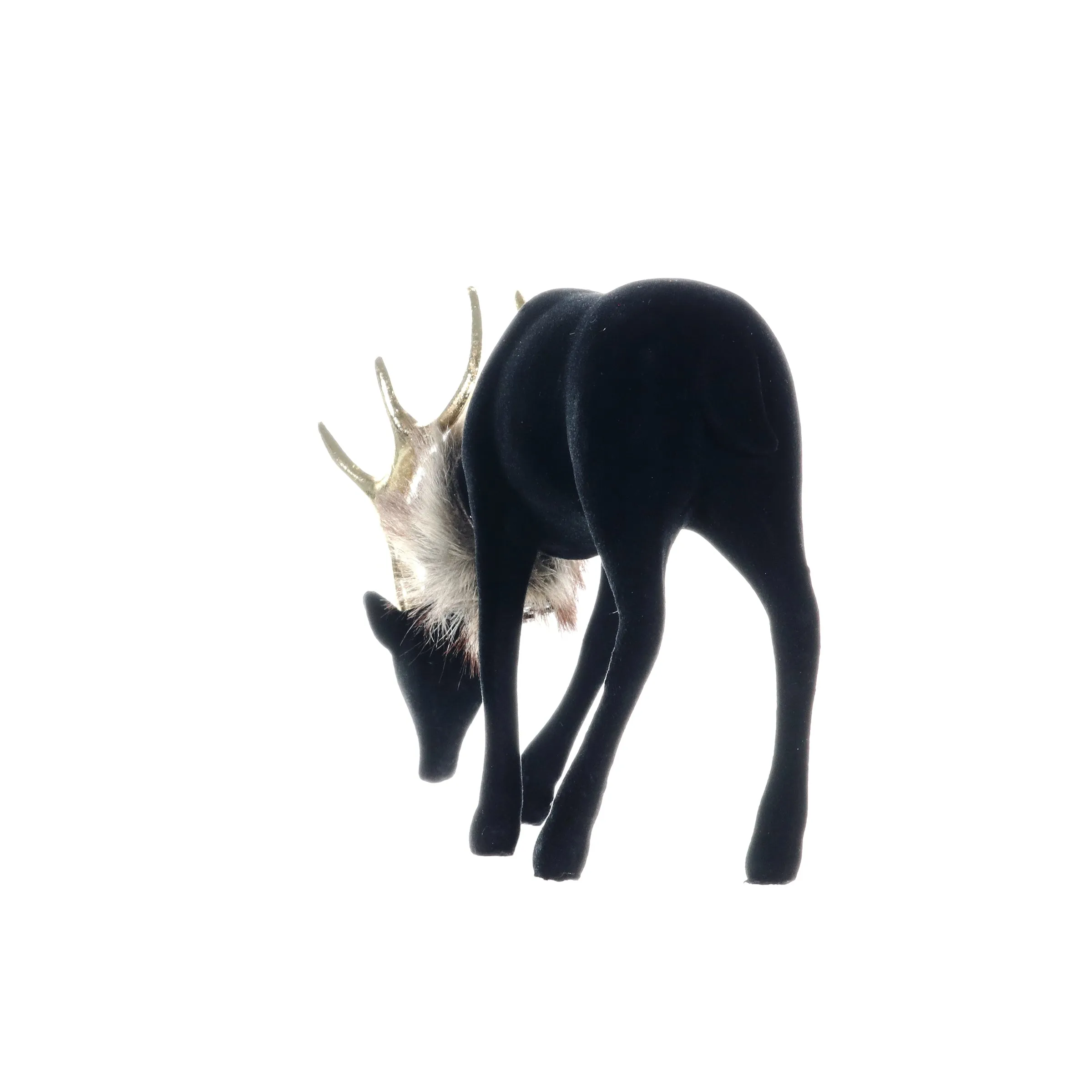 Holiday Black Velvet Grazing Reindeer Statue, 11.5 Inches