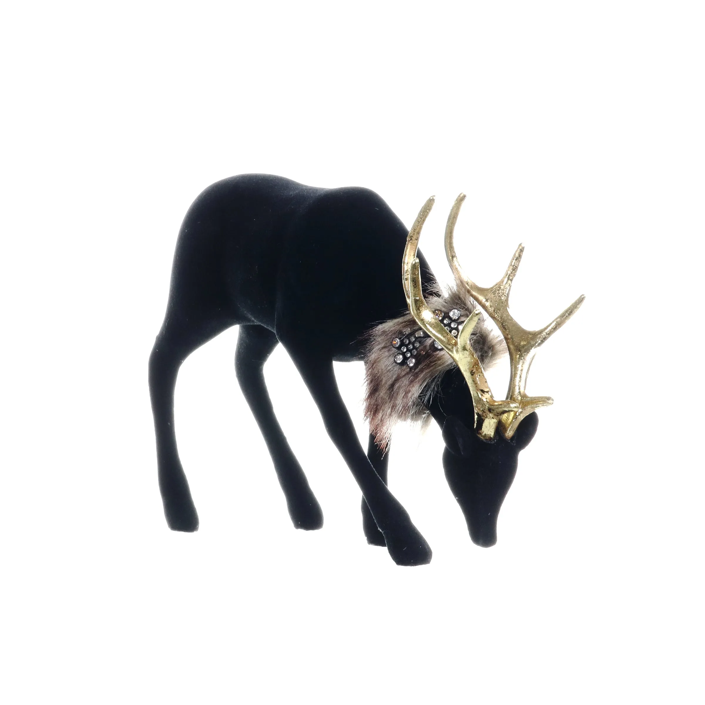 Holiday Black Velvet Grazing Reindeer Statue, 11.5 Inches