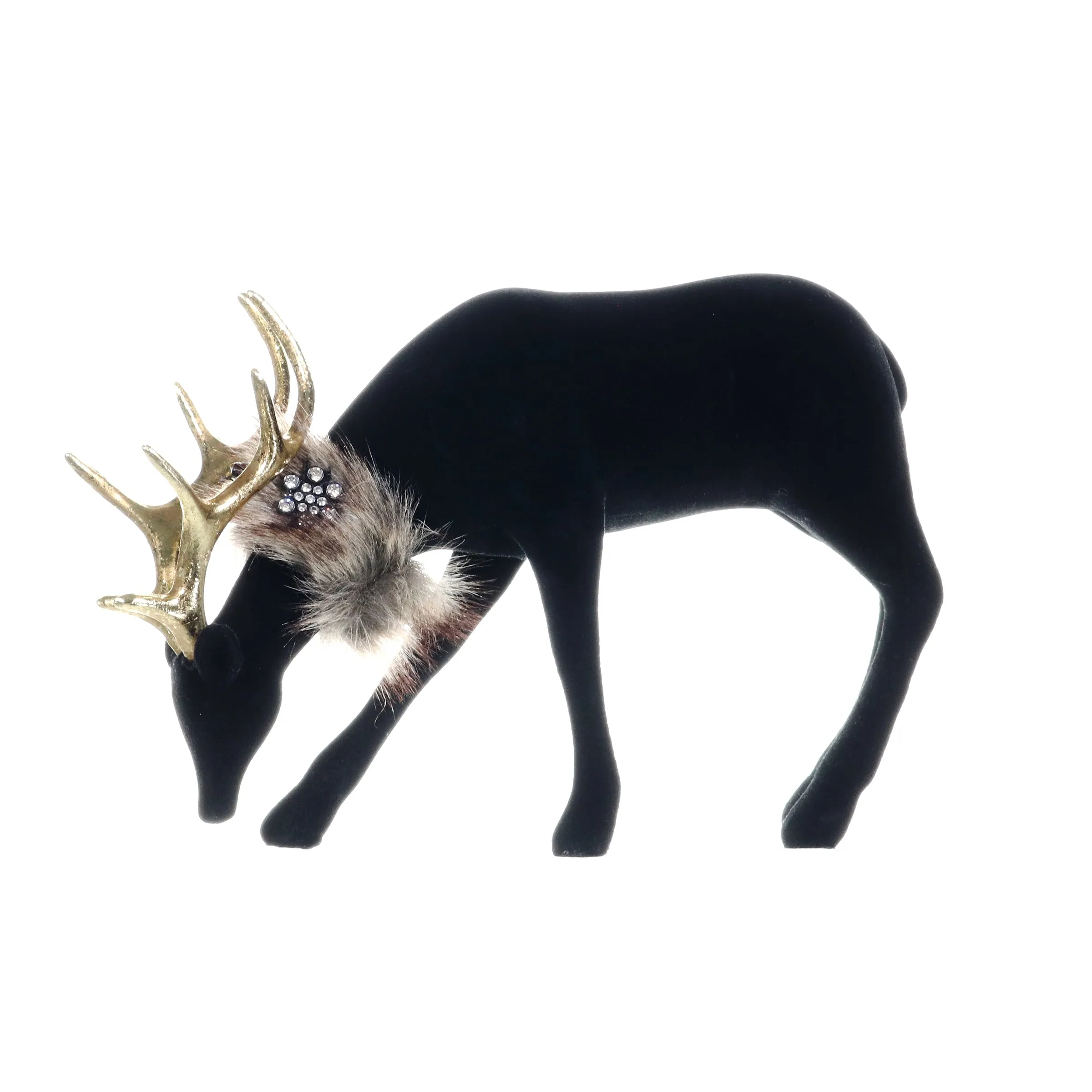 Holiday Black Velvet Grazing Reindeer Statue, 11.5 Inches