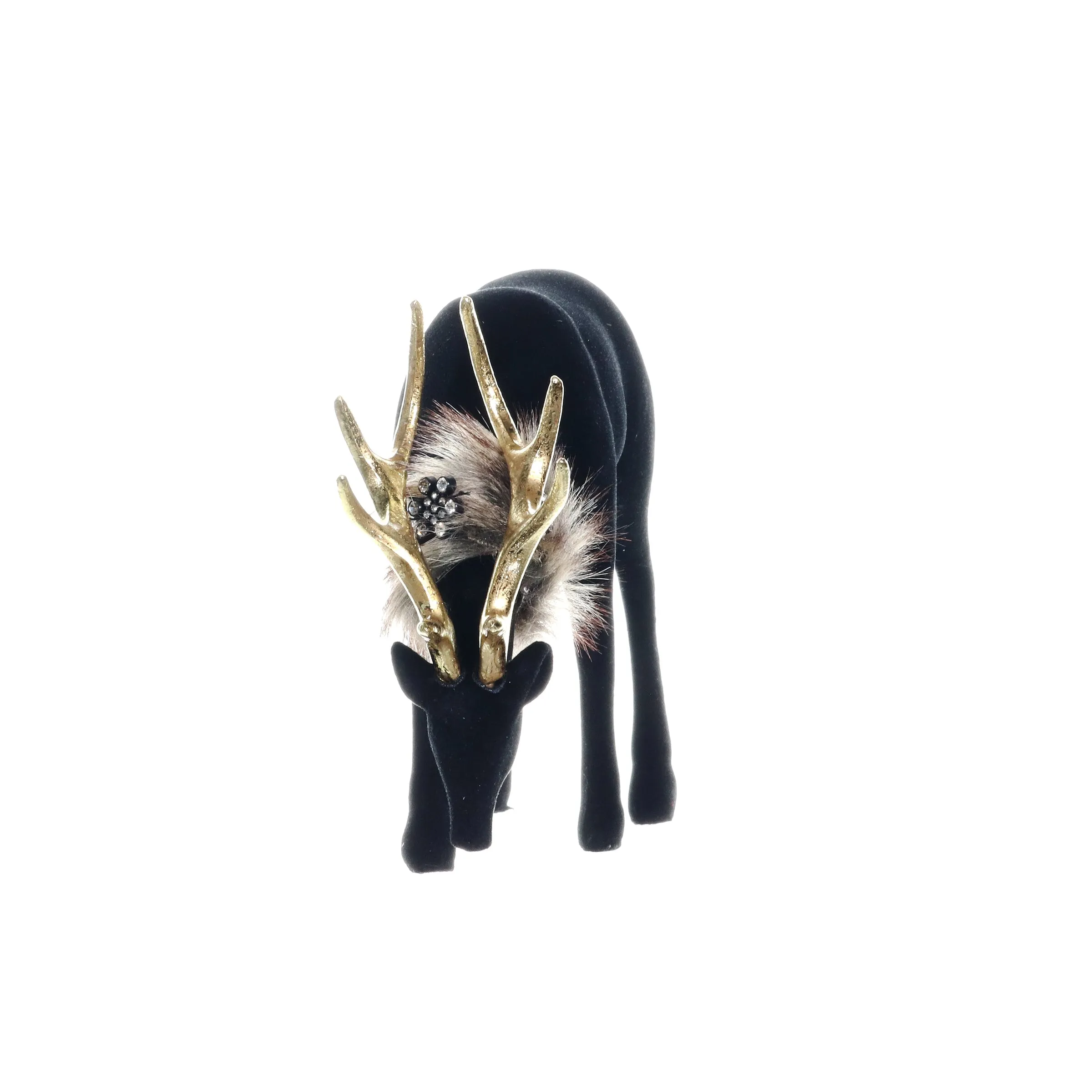 Holiday Black Velvet Grazing Reindeer Statue, 11.5 Inches