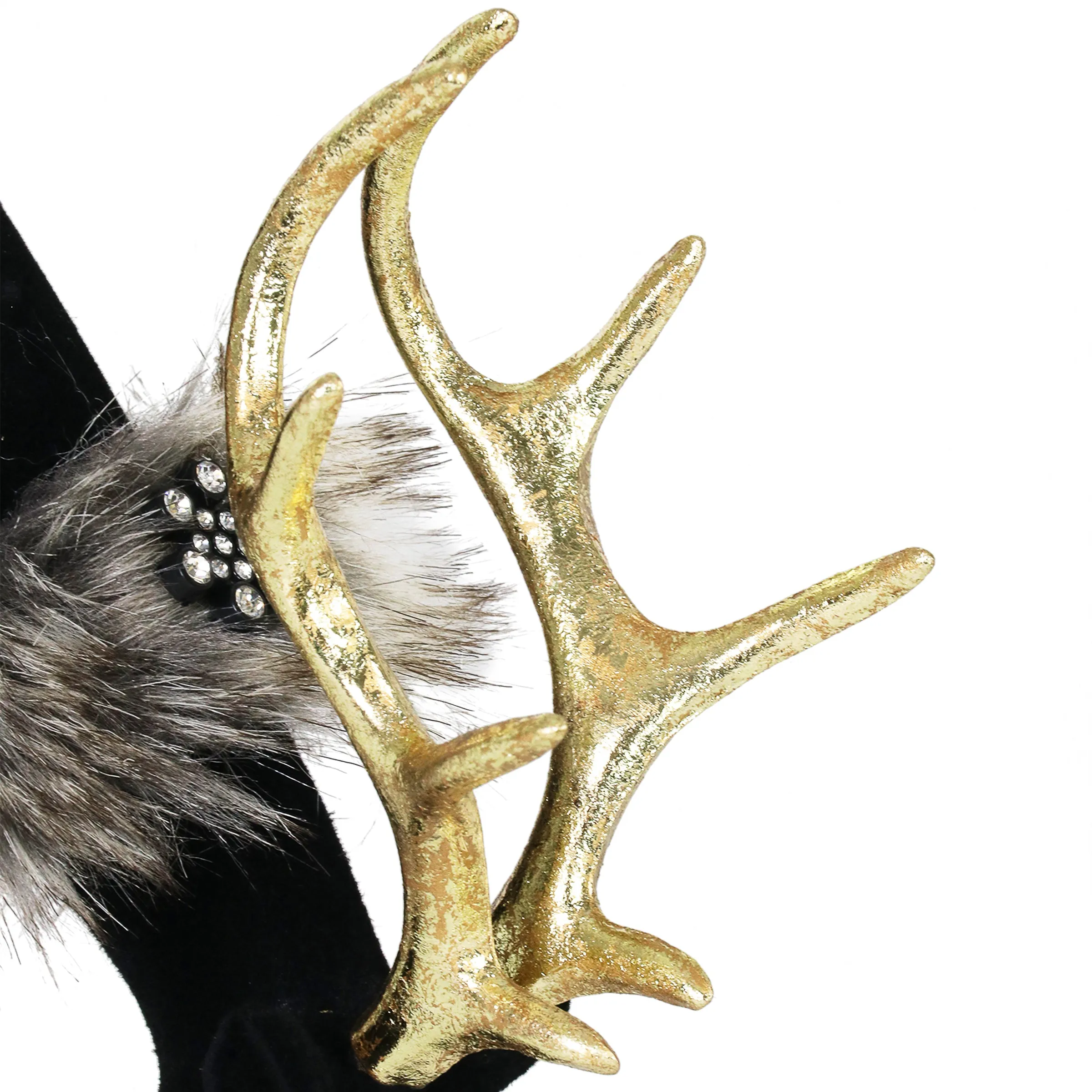 Holiday Black Velvet Grazing Reindeer Statue, 11.5 Inches