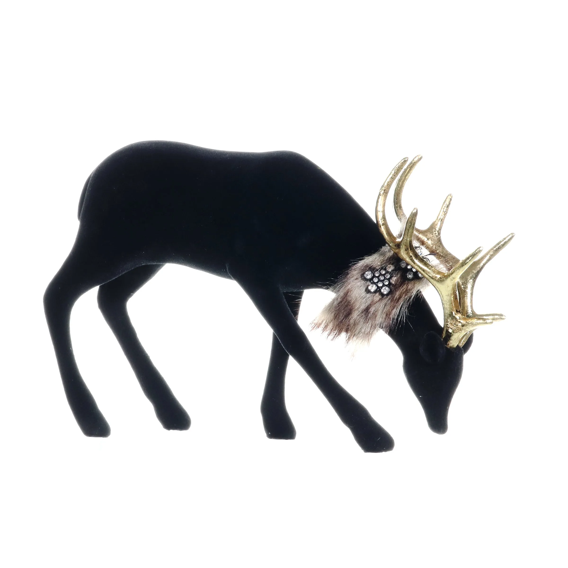 Holiday Black Velvet Grazing Reindeer Statue, 11.5 Inches