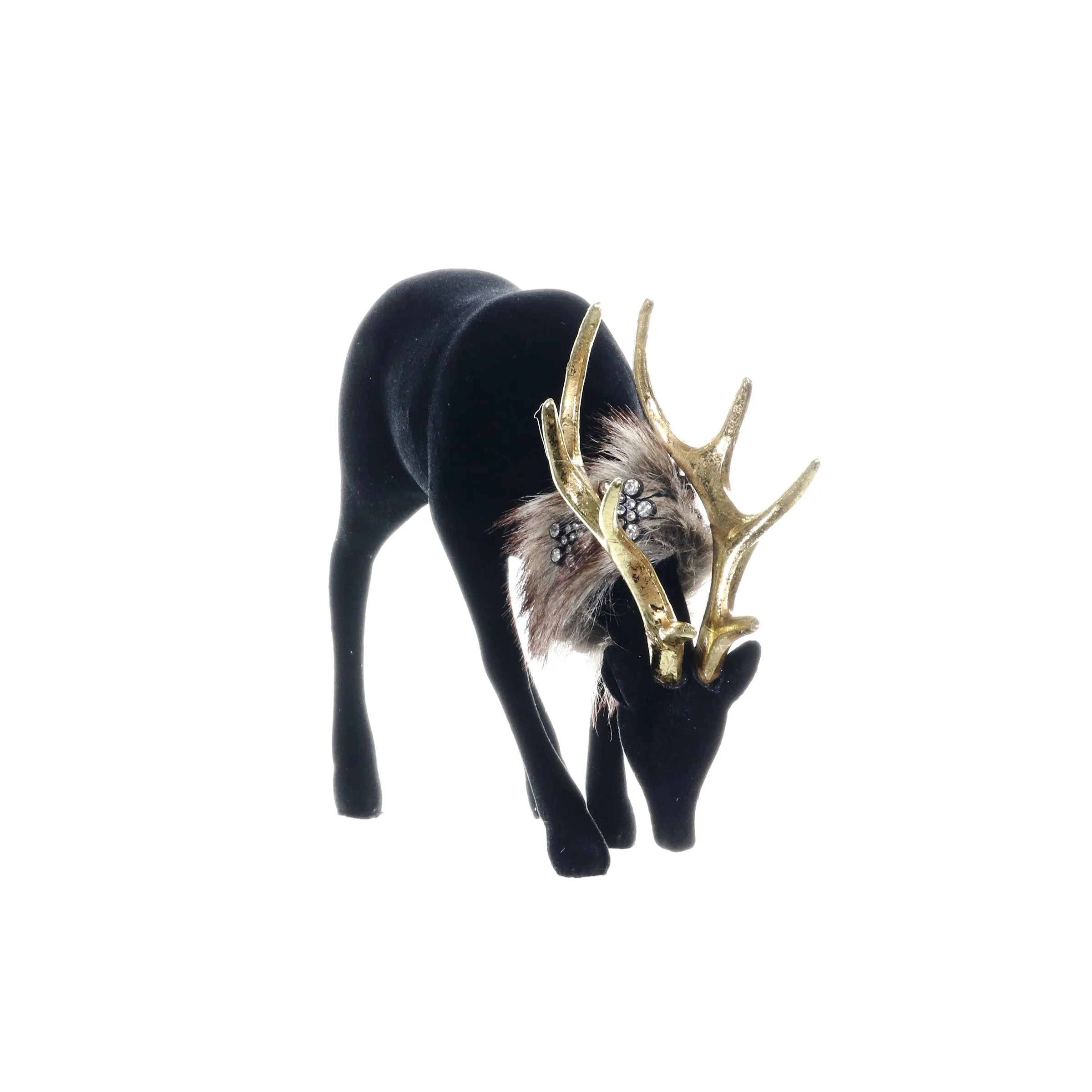 Holiday Black Velvet Grazing Reindeer Statue, 11.5 Inches