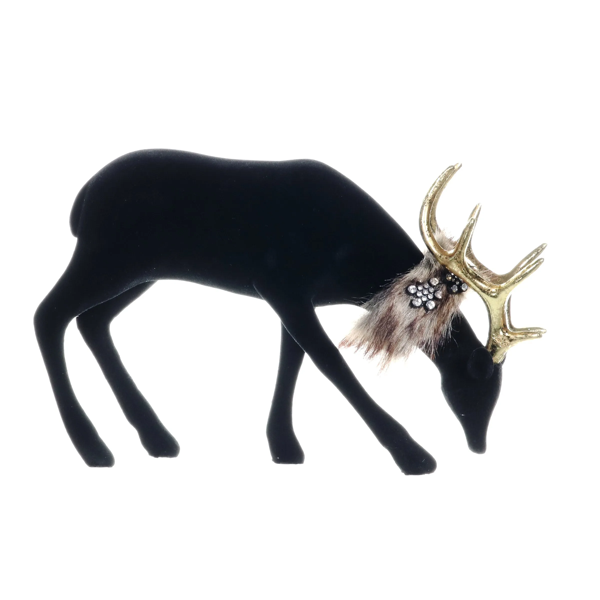 Holiday Black Velvet Grazing Reindeer Statue, 11.5 Inches
