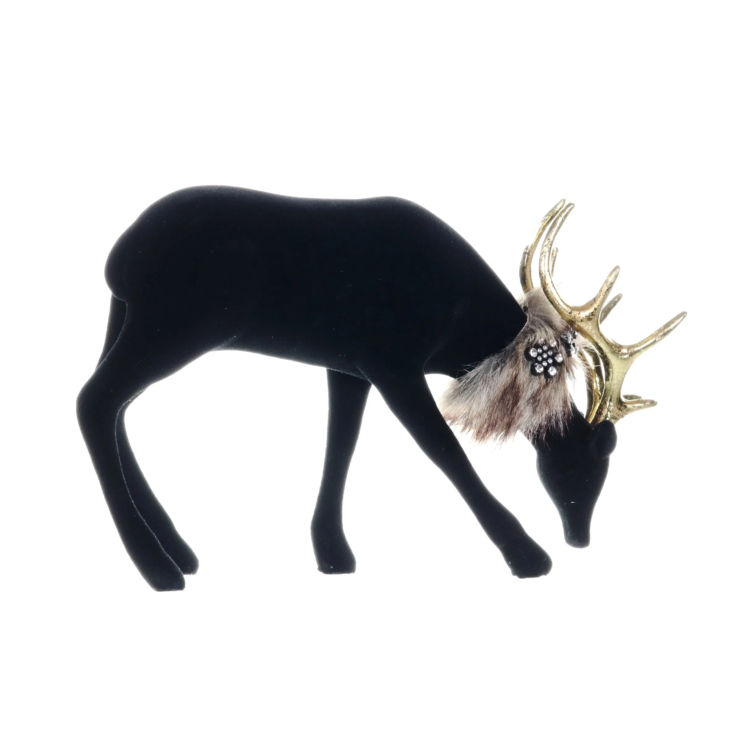Holiday Black Velvet Grazing Reindeer Statue, 11.5 Inches