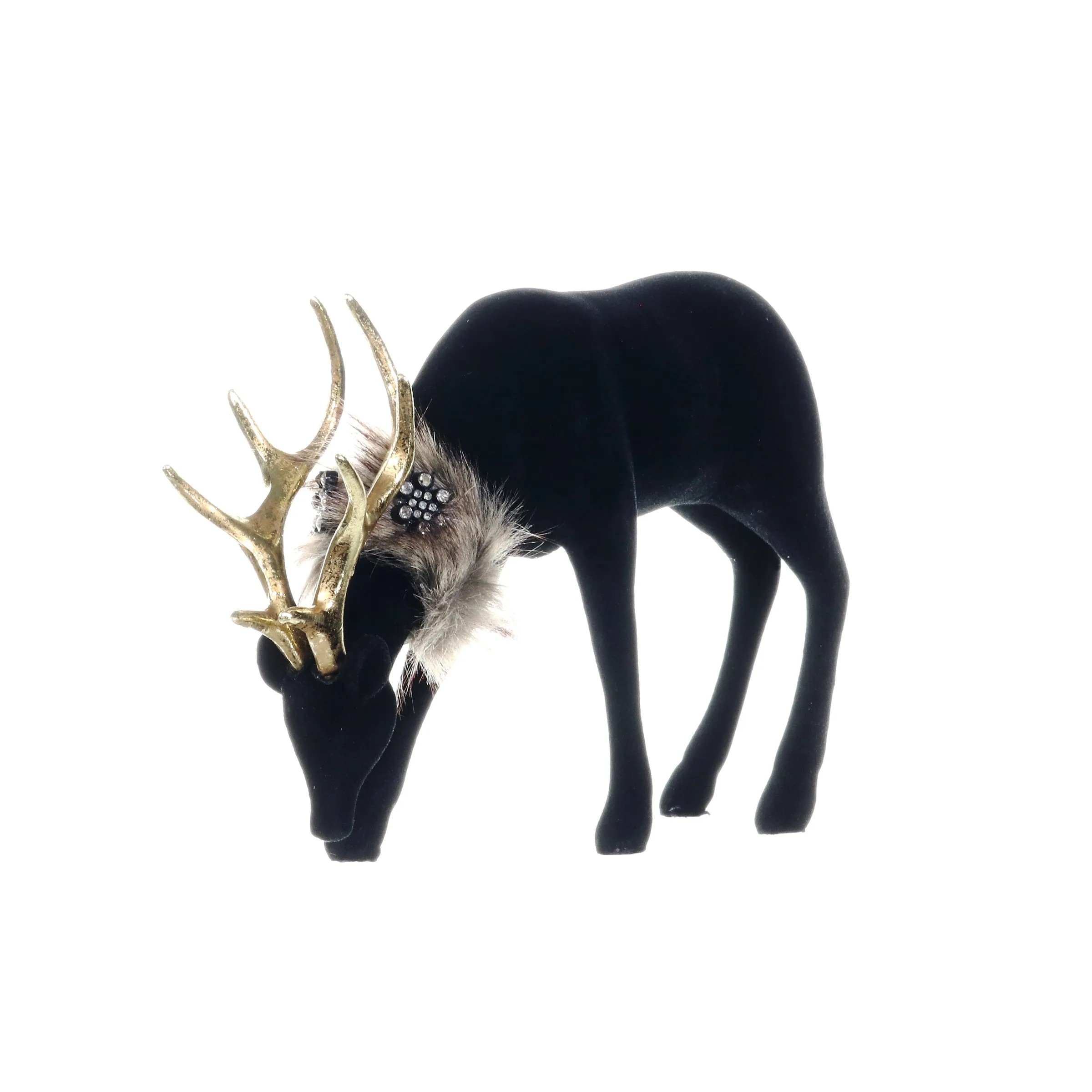 Holiday Black Velvet Grazing Reindeer Statue, 11.5 Inches