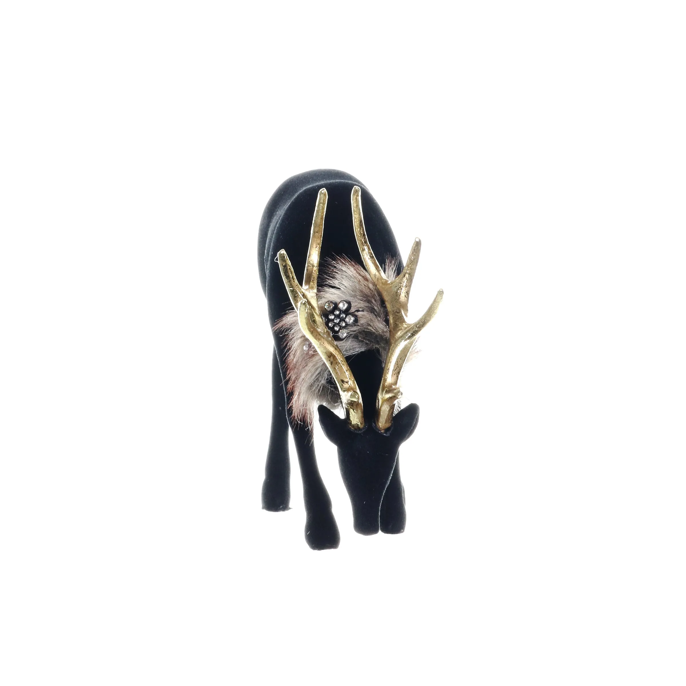 Holiday Black Velvet Grazing Reindeer Statue, 11.5 Inches