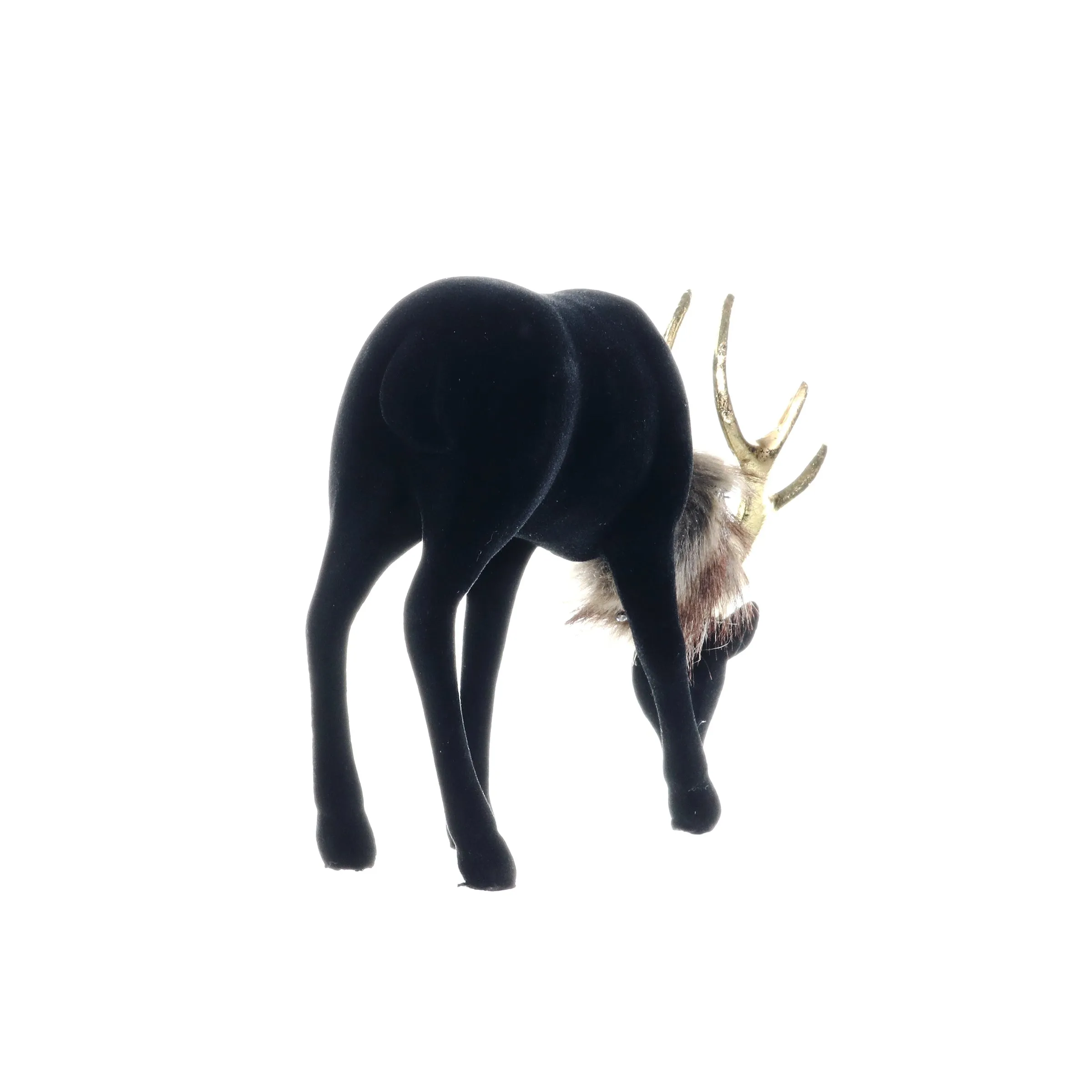 Holiday Black Velvet Grazing Reindeer Statue, 11.5 Inches
