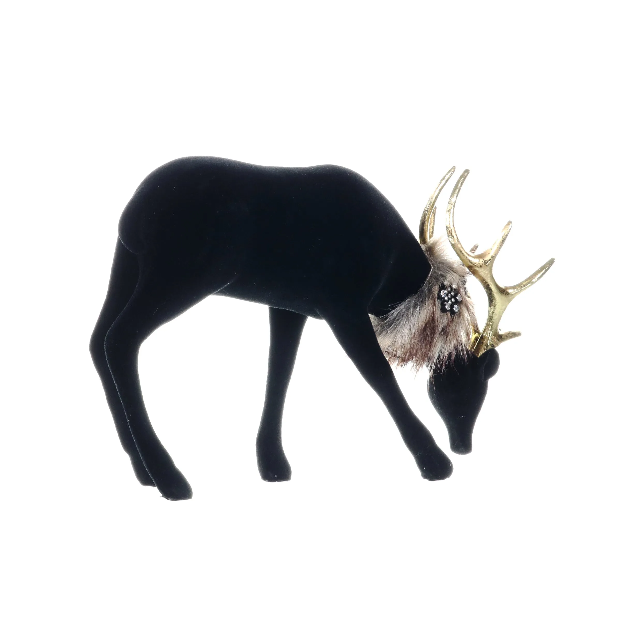 Holiday Black Velvet Grazing Reindeer Statue, 11.5 Inches