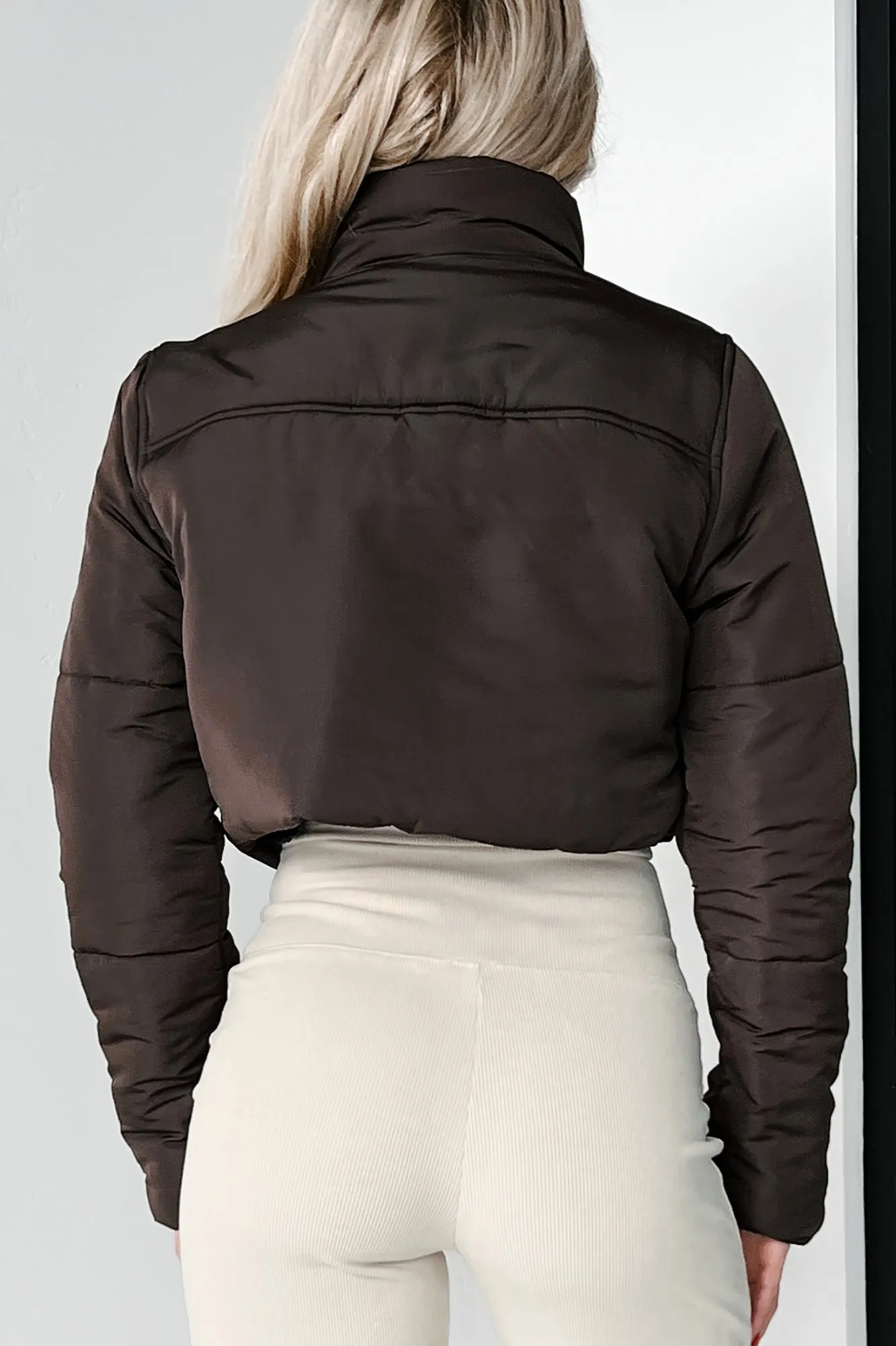I've Moved On Cropped Puffer Jacket (Dark Coffee)