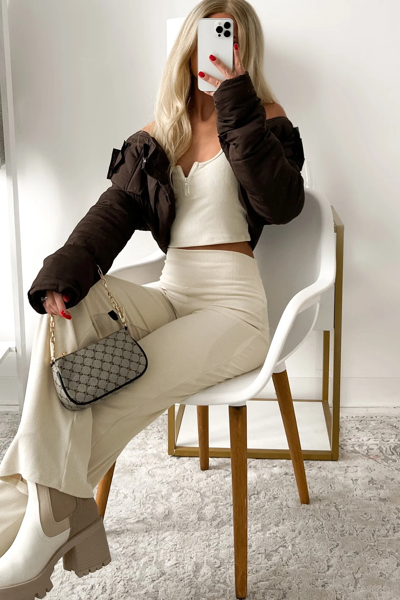 I've Moved On Cropped Puffer Jacket (Dark Coffee)