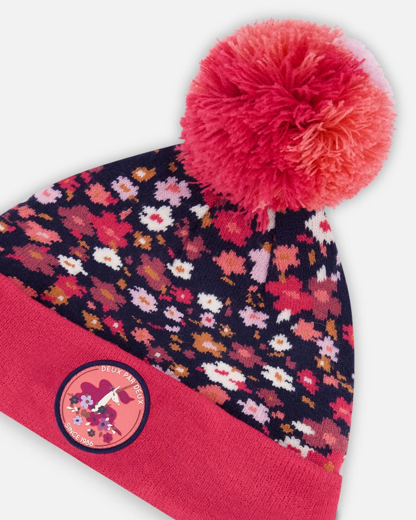 Knit Hat With Spring Flower Jacquard