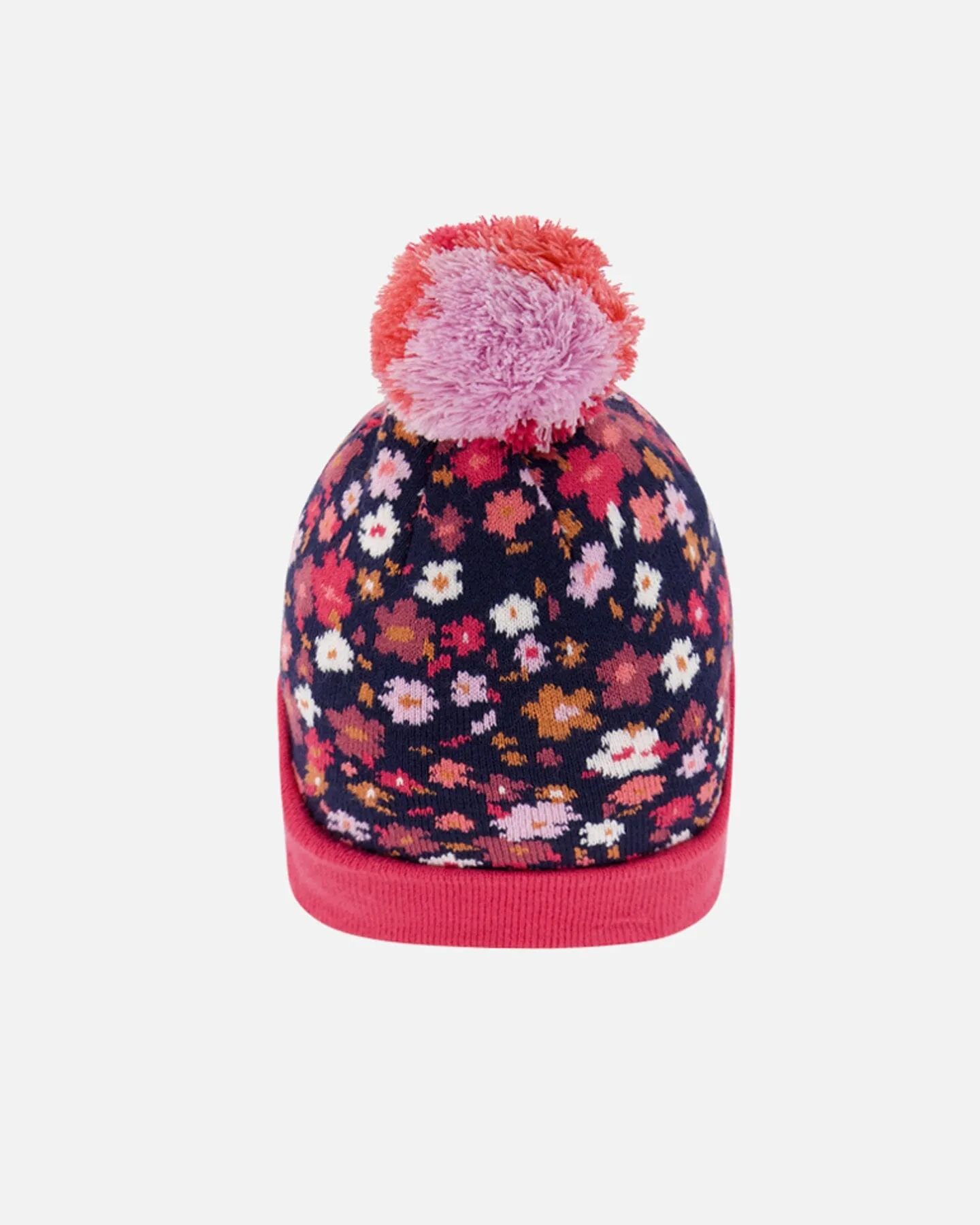 Knit Hat With Spring Flower Jacquard