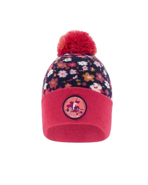 Knit Hat With Spring Flower Jacquard