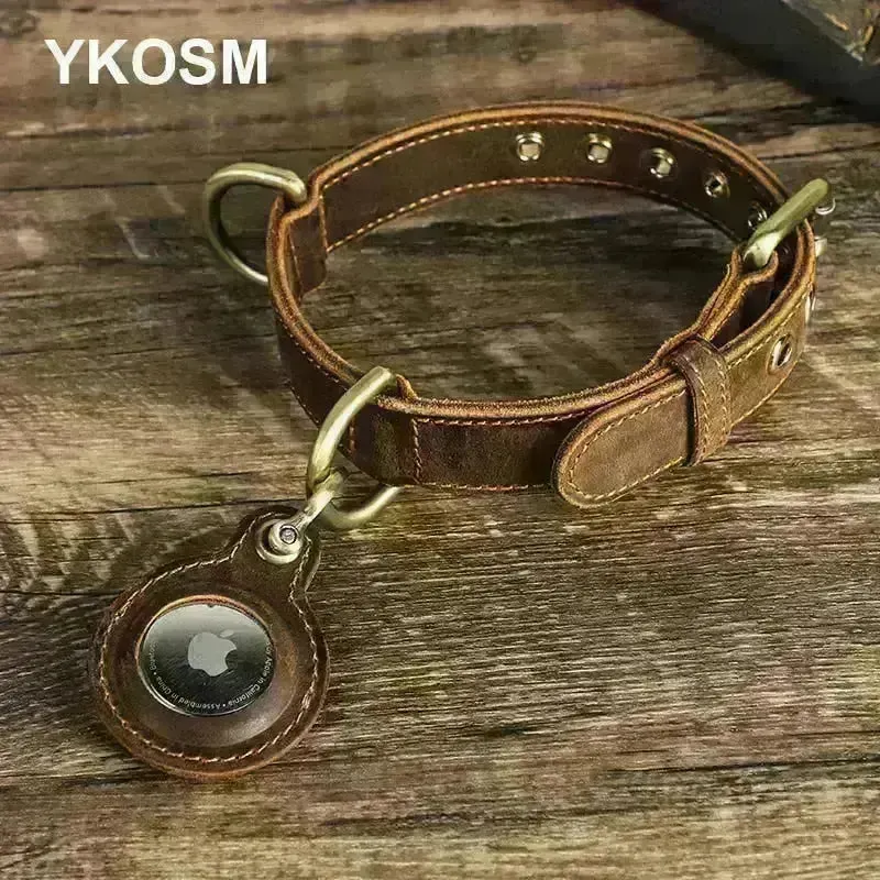 Luxury Genuine Leather Collar w/ AirTag Case