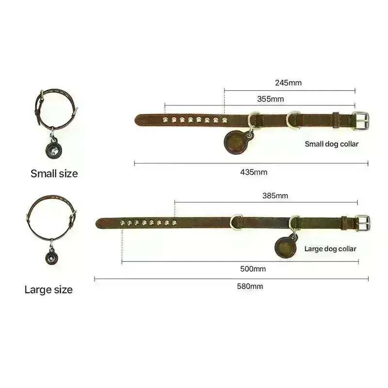 Luxury Genuine Leather Collar w/ AirTag Case