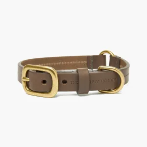 Luxury Taupe Grey Leather Dog Collar with Center Ring, Handmade in the UK