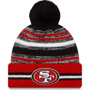 Men's San Francisco 49ers New Era Black/Scarlet 2021 NFL Sideline Sport Official Pom Cuffed Knit Beanie