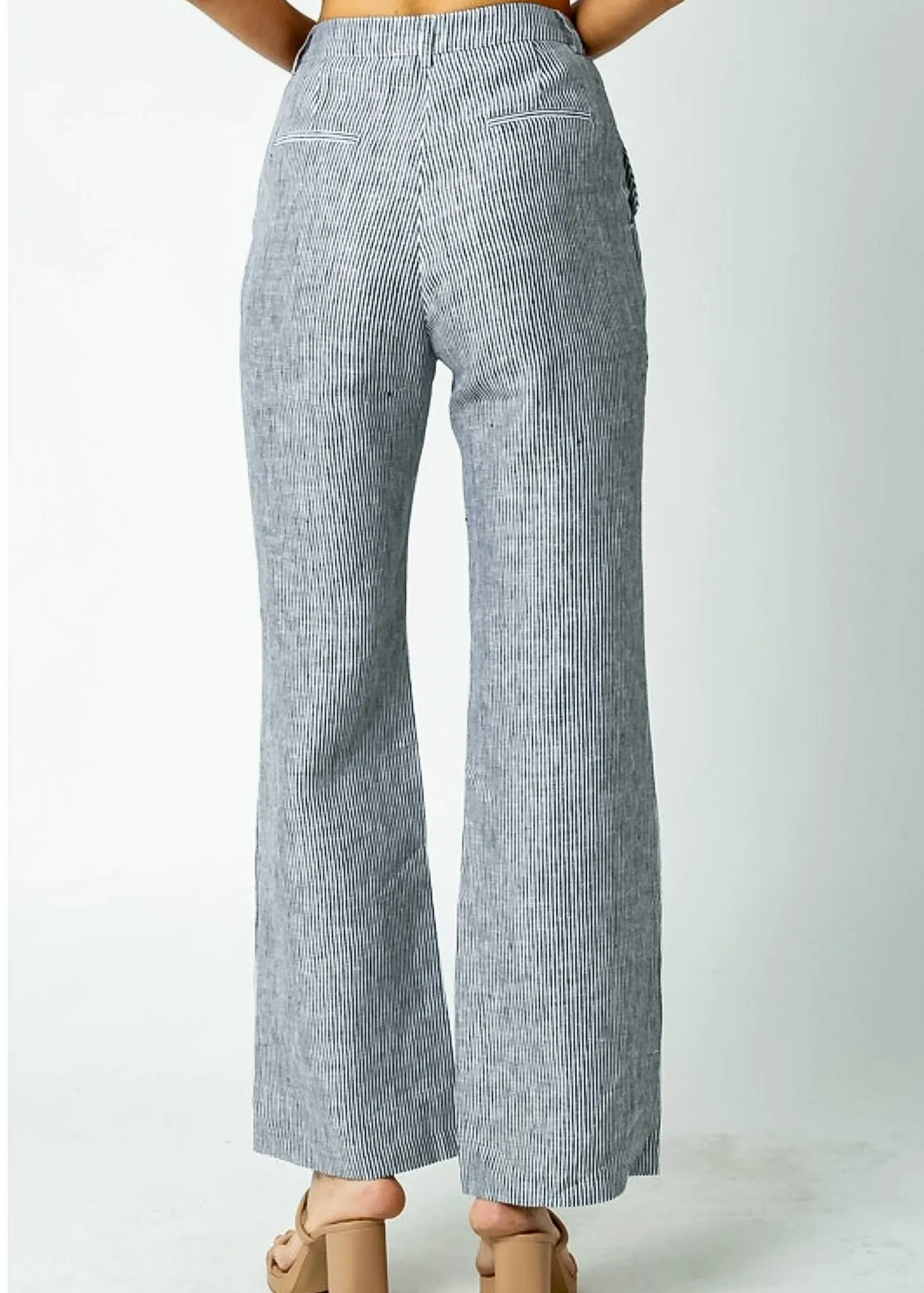 Persephone, Women's, Linen Striped Pants, Black/Beige Stripe