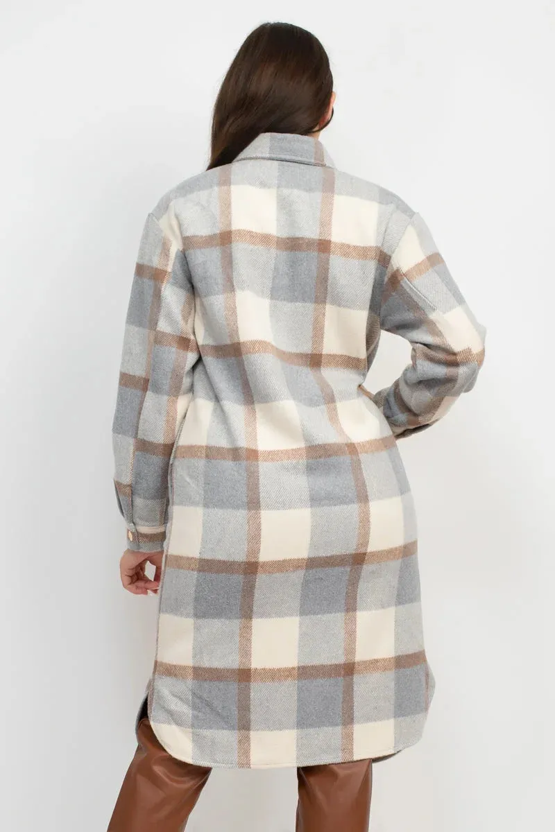 PLAID BUTTONED SHACKET COAT